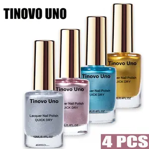 Tinovo Uno 4 PCS Set Metallic Golden, Metallic Rose Golden, Metallic Blue, Metallic silver Finish 12ml Bottles Total 48ml Alcohol-Free Adult Use Tu-Np-005-4