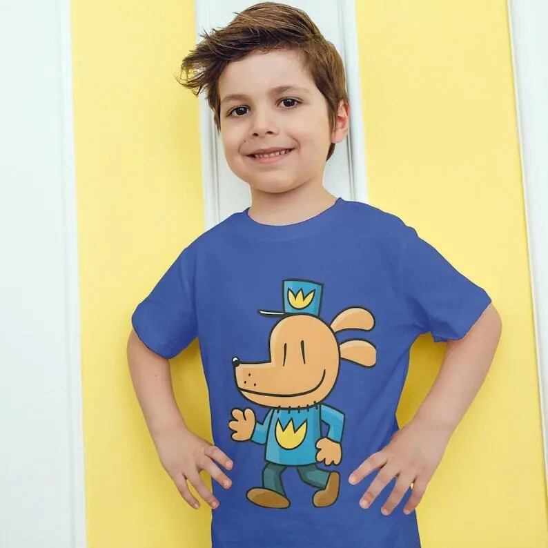 Dog Man Print T-shirt, Birthday Dog Man Printed T-Shirt, Birthday Party Gift, Birthday Party Uniform T-Shirt, Unisex, Blue, 100% cotton