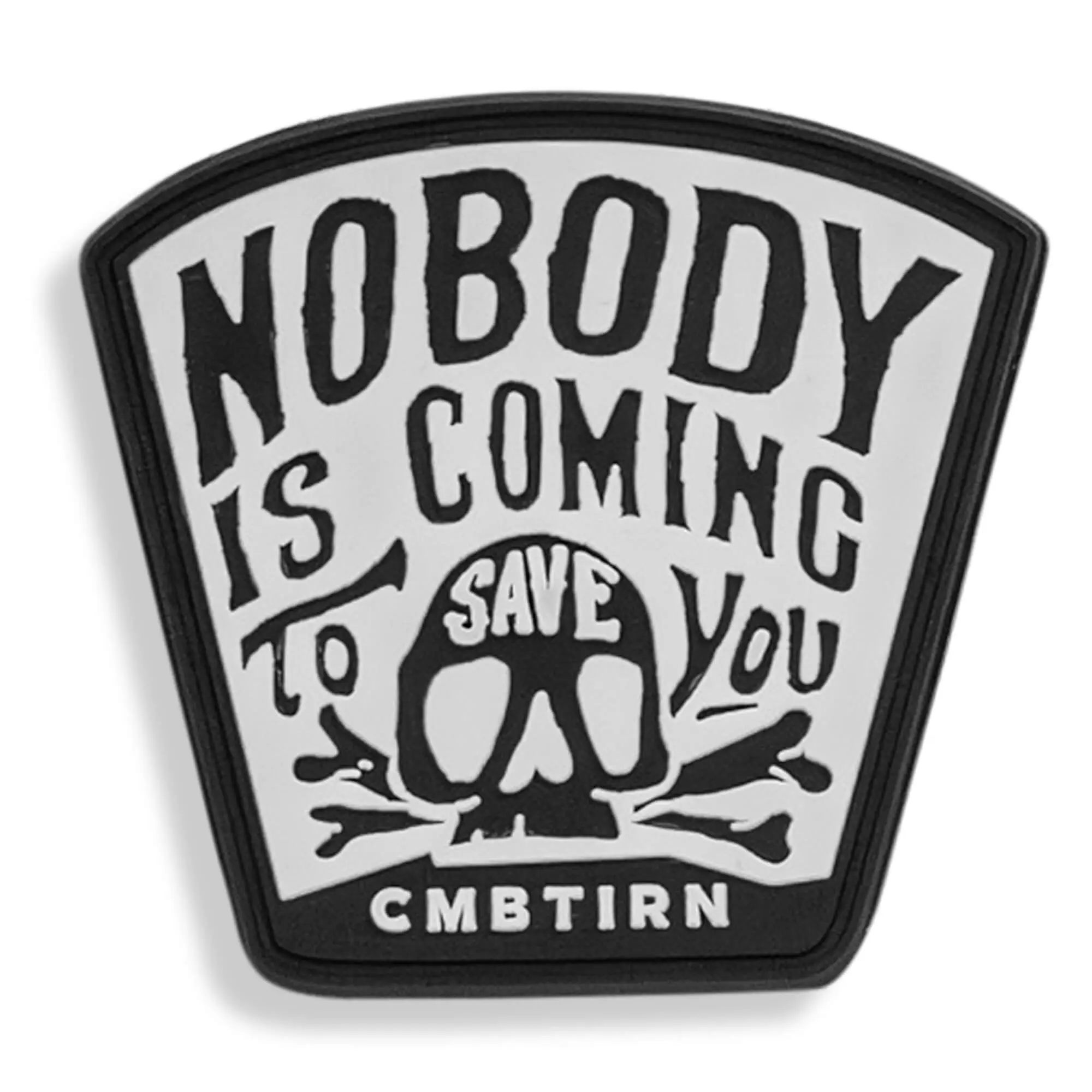 "Nobody Is Coming To Save You" Skull Motif Embroidered Patch - PVC Patch, Pre-Applied Velcro, 3x1.5 in Geometric Embroidery Design, Car Interior Decoration Accessory