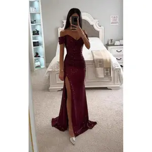 SexySideSlitBallgownShinySequinsWomen'sDressIndependentStationPolyesterBorderlessFlashingLightweightFashion