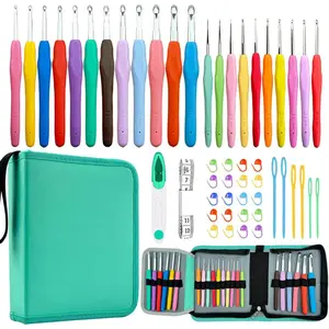 22 Sizes Crochet Hooks Set with Sky Blue Case,0.5mm-10mm Ergonomic Soft Handle Crochet Hook Needles Set for Arthritic Hands,Complete Crochet Set