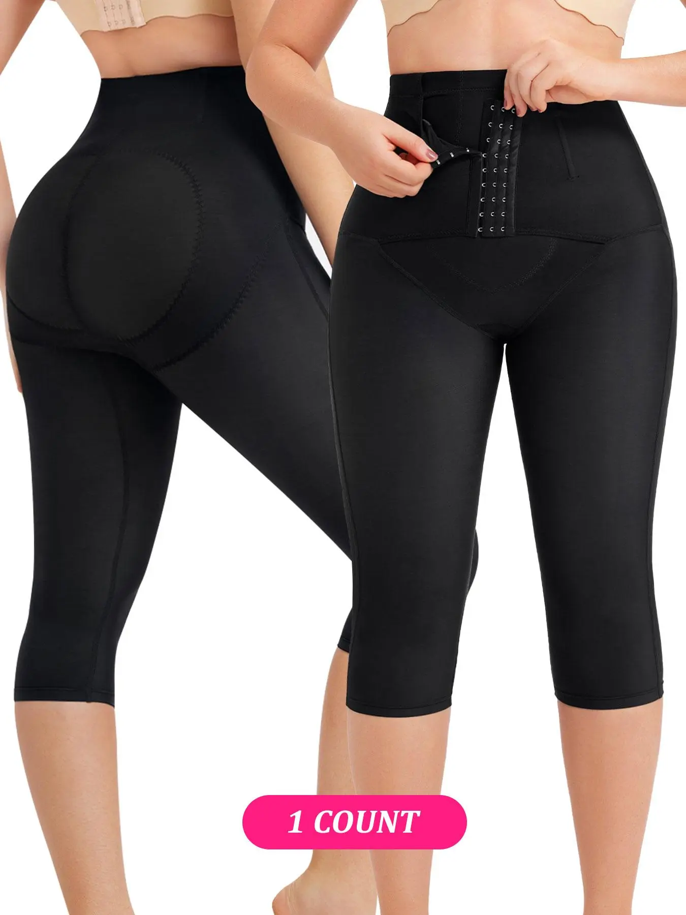 Women's Adjustable Hooks High Waist Shapewear Capris Leggings, Tummy Control Butt Lift, High Stretch Shapewear Bottoms for Daily Wear, High Waist Compression, High Compression Fit, Glute Enhancing Leggings