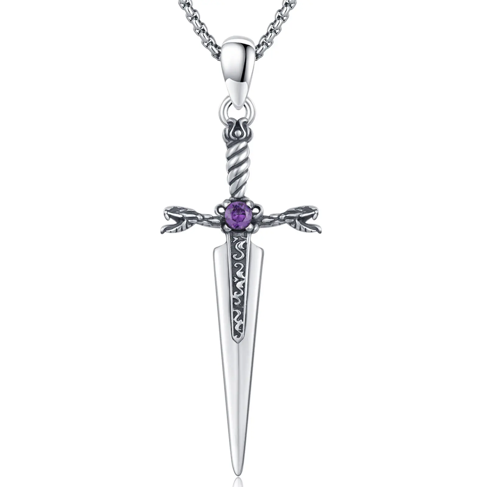 DRINSPER S925 Sterling Silver Viking Sword Pendant Chain Necklace, Vintage Gothic Design, Hypoallergenic Link Necklaces, Men's Jewelry Gift, Chain Necklaces