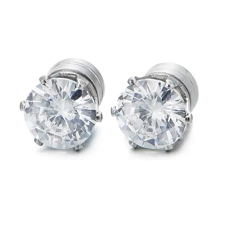 Unisex Magnetic Cubic Zirconia Stud Earrings, magnetic earrings,Polished Stainless Steel Non-Piercing Jewelry,Magnetic Unisex Clip-On Earrings Set