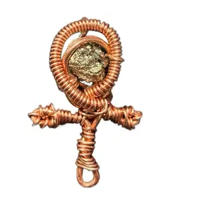 Copper Ankh Pendant | Protection & abundance | Handcrafted w/ natural stones