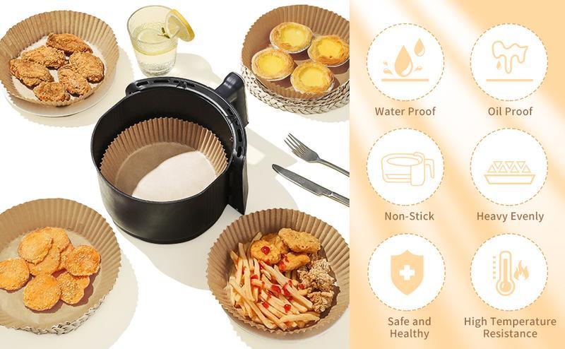 Air Fryer Paper Liners, 100Pcs Parchment Paper, Air Fryer Liners Disposable for Microwave, Non-Stick Air Fryer Liner Square Free of Bleach (6.3IN)