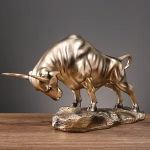 Wall Street Bull Statue, Resin Golden Bull 8.3 inch high ,Good Luck Symbol, Desk Decoration, Stock Trader Home and Study Decoration, Wealth & Power Collectible Figurines, Best Gift for The Man