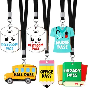 6/8/16Sets Hall Pass Lanyards & School Passes Set Bulk Waterproof Unbreakable PVC & Wooden Bathroom Holders for Classroom, Restroom, Library, Office and Nurse Organization Teacher Appreciation Gifts Back to School Student Management Supplies End of Year