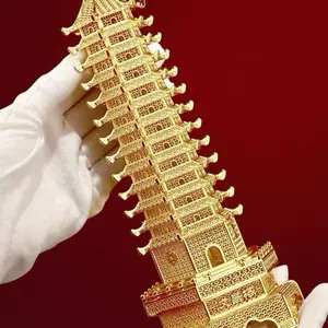 Traditional Handcrafted Filigree Wenchang Pagoda Figurine – 13-Layer Tower, 22.4 cm, for Study Room or Living Room, Symbolizing Academic Success and Exam Achievement