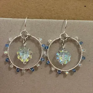 Iridescent glass sun flower earrings