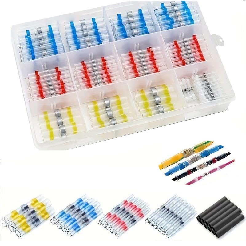 300PCS Heat Shrink Solder Seal Connectors - Waterproof Insulated Butt Terminals for Marine, Automotive, Boat & Electronics Wiring - Corrosion-Resistant Electrical Splice Kit