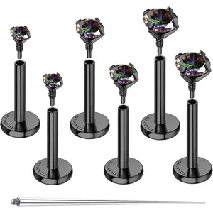 CASSIECA 3 Pairs G23 Titanium Flat Back Earrings Hypoallergenic 14K Plated Gold Filled Internal Thread Stud Earring 16G 18G Cartilage Helix Tragus Conch Piercing Jewelry Nose Lip Labret Studs for Women Men Flatback Post