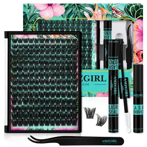 AMZGIRL LASH Tulip 168Pcs  Waterproof DIY Individual Lashes Clusters Kit with Long-lasting Lash Bond Seal | Tweezers | Remover |  D curl 10-18mm |Beginners Friendly | Fluffy | Must-have Cosmetic | Lightweight | Makeup Eyelash Glue Extension Eyelash Falsie