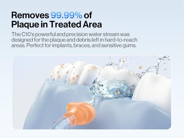 usmile C10 New Cordless Oral Irrigator - Oral Plaque Remover (99% Plaque Removal), IPX7 Waterproof, 95-Day Battery Life, 3 Tips Included, Adjustable Settings, Charging Cable & Batteries Included, Single Unit Dental Care Water Flosser,sohochic