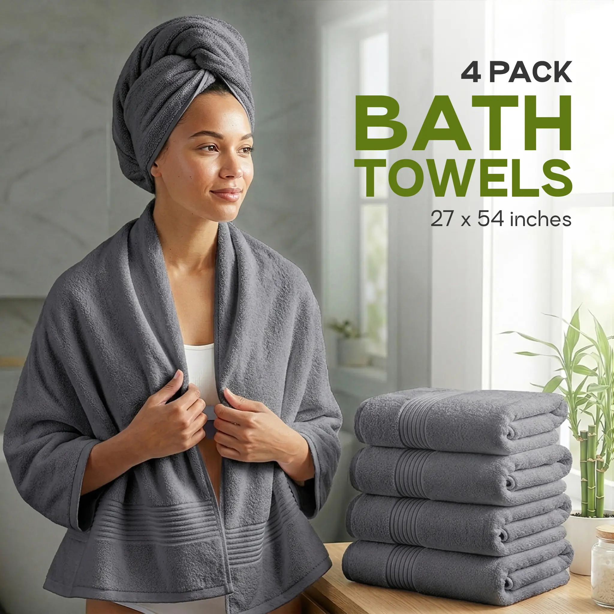 Utopia Towels 4-Pack Contemporary Bath Towel Set, 27x54 In 100% Ring Spun Cotton, Quick Dry, Soft, Absorbent, Durable, Machine Washable for Daily Shower & Workout Use