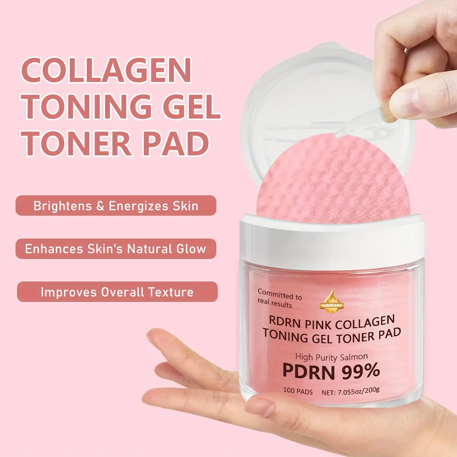 200g Collagen and Pdrn Gel Facial Cleansing Pad, Rich in Low Molecular Weight Collagen Peptides, Niacinamide, Hyaluronic Acid, All Skin Types, Gentle Cleansing