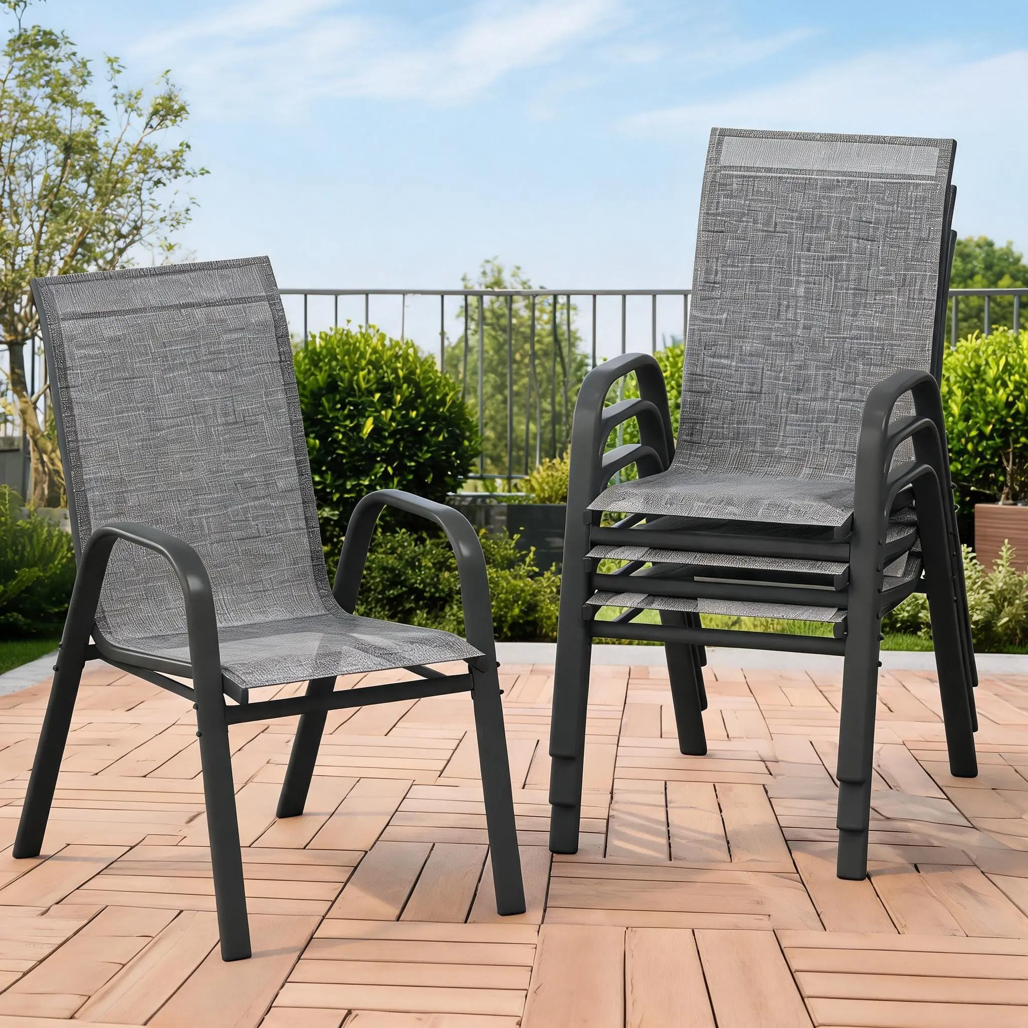 4 Pack Stackable Patio Dining Chairs – Outdoor Stacking Chairs with Breathable Textilene Fabric & Rust Resistant Metal Frame for Patio, Deck & Garden