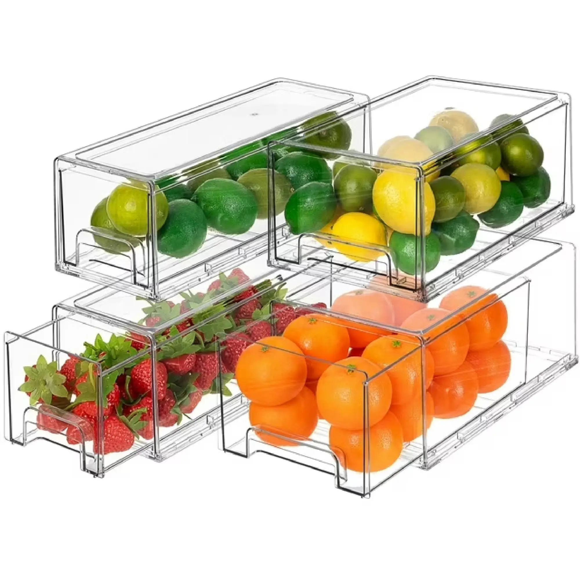 Sorbus Fridge Drawers Clear Plastic Stackable Pull-Out Refrigerator Organizer Bins Large & Small Capacity for Kitchen Freezer Pantry Vanity 4 Pack Durable