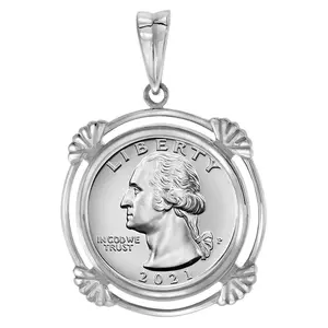 925 Sterling Silver 25 Cent Quarter Coin Bezel Clamshell Edge 24mm Prong Back