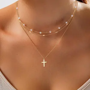 Yifvhn 2025 Gold Necklace for Women, Dainty 14k Long Gold Necklace Set Simple Layered Gold Plated Pendant Beaded Drop Chain Jewelry Y Stacked Necklaces for Women
