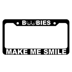 Boobies Make Me Smile Funny License Plate Frame, Funny Car Accessories, Cute Car Decor