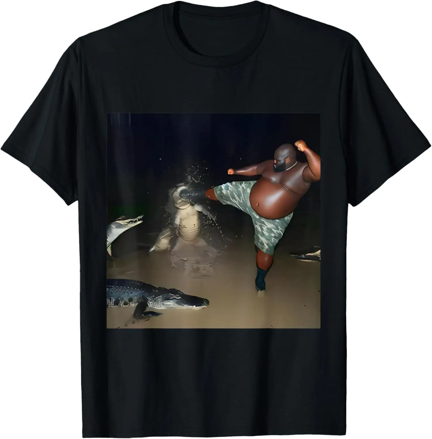 Men's 100% Cotton Short-Sleeve Menswear Top, Distressed Graphic Tshirt, Funny Oddly Specific "Kick Alligator In Swamp" Meme Streetwear Tee, Golf Gift for Men, Shortsleeve, Round Neck