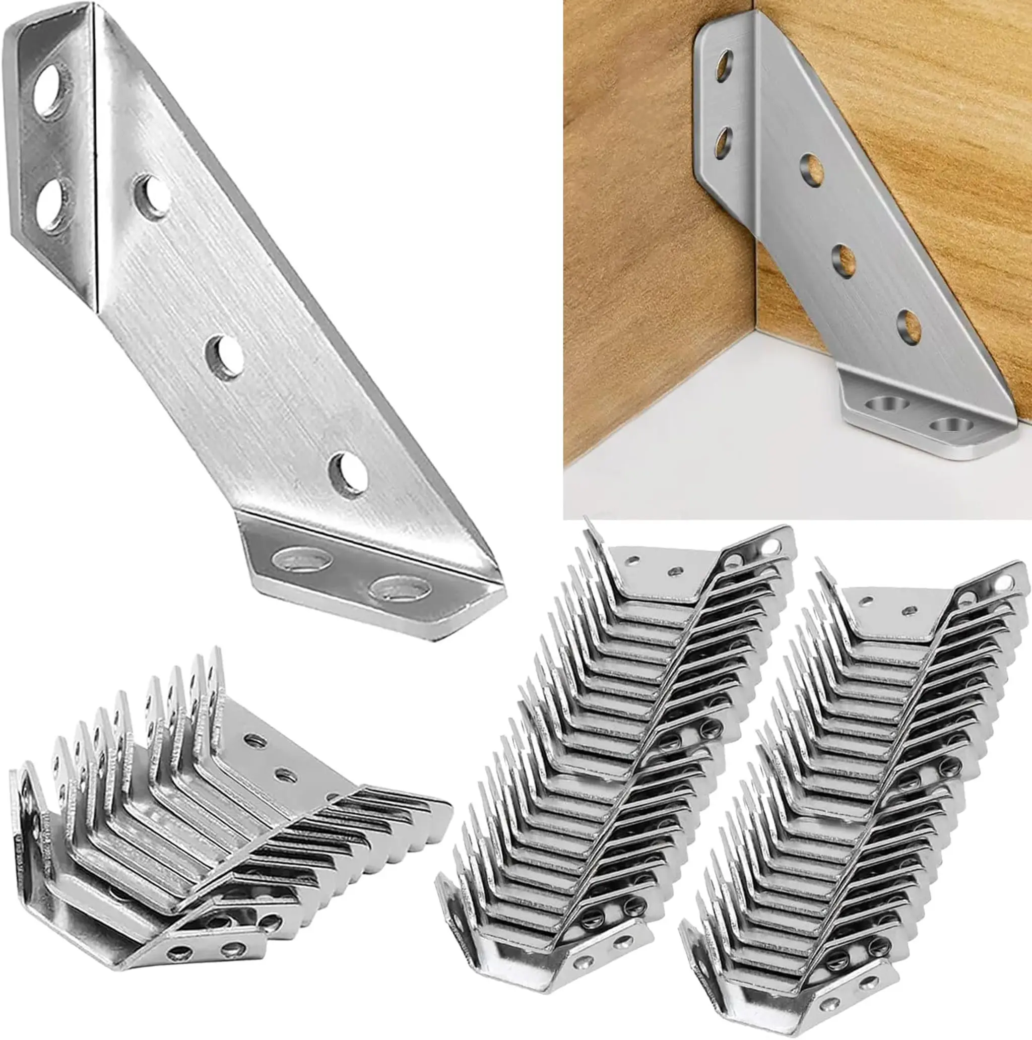 10-Pack Thickened Rustproof Stainless Steel Corner Brackets with Screws - Strong and Durable, Waterproof Corner Mount Connectors for Workshop Wooden Furniture, Chairs, Windows