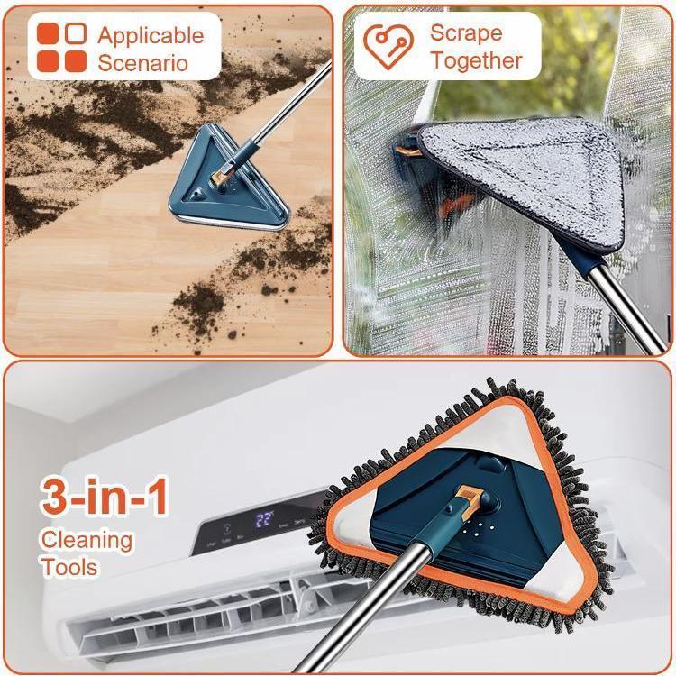 Long Handle Wall Cleaner Adjustable Length WallMop 360° Spinning Head Floor Wall WashingCleaning Tool for Walls Ceiling Fans FloorsBaseboards Dust Kitchen General Purpose, 6Replacement Pads and 1 Silicone Squeegee