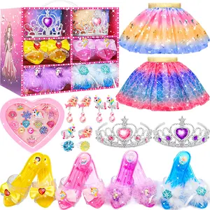 Princess dress up costumes for little girls, toddler princess girl toys for 4-5 years old, 3 4 5 6 7 years old children, costume set includes dress, shoes, crown, jewelry, ideal for children's Easter Christmas birthday gifts