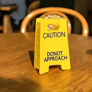 Single warning card holder, anti social humor tool, cute expression packaging accessory, novelty gift for friends, fashionable daily wear accessory, bright yellow plastic material, waterproof and durable, eye-catching black font, small size, easy to carry