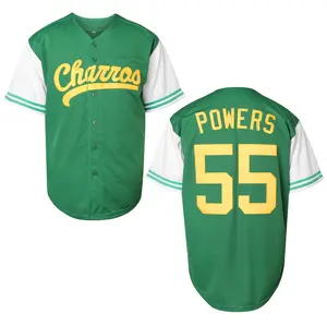 Men's #55 Charros Kenny Powers Myrtle Beach Baseball Jersey - Retro Green with Yellow & White Stripes, V-Neck, Short Sleeve, Polyester, Machine Washable for Casual, Sports & Training Wear Christmas gifts
