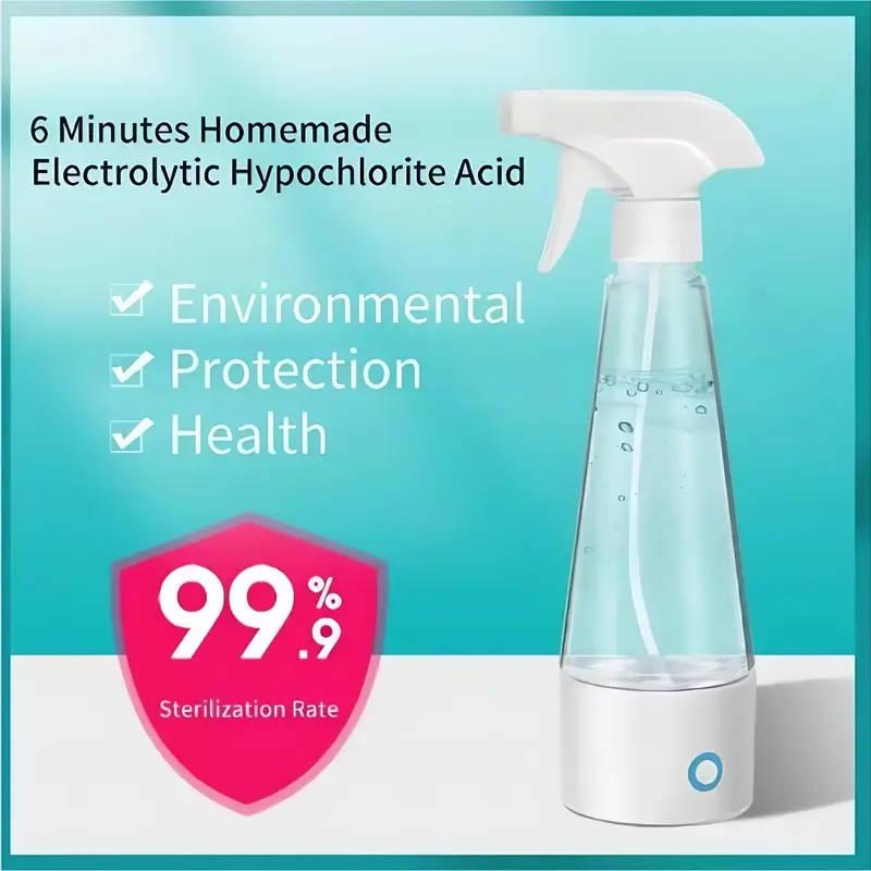 Household Compact Electrolytic Acid Sterilizer Spray Bottle - Basic 6-Minute Homemade Hypochlorite Generator, 99.9% Sterilization Rate, 14.3x8.3x27.2cm, 0.341kg Lightweight Home Cleaner