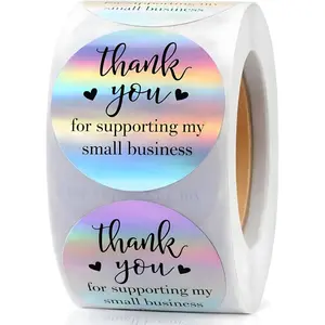 500 PCS Holographic Thank You for Supporting My Small Business Stickers – 1.5 Inch Round Self-Adhesive Waterproof Labels – Eye-Catching Packaging Seals for Orders, Gift Bags, Boxes & Envelopes