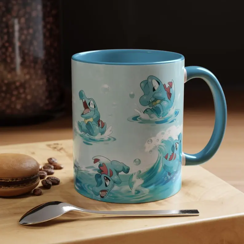 Japanese Totodile Kawaii Water Starter Gift Mug, Poke Fan Gift Anime Mug, Poke Father's Day Gift For Him, Pokedad Mug