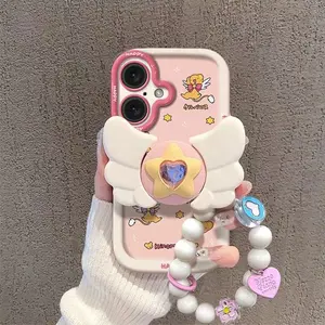 Sakura Higurashi Magical Girl Angel Wing Stand PhoneCase for iPhone 17 16 15 14 13 12 11 Pro Max TPU SoftShell Protective Cover Shockproof Casing with AdorableDesign