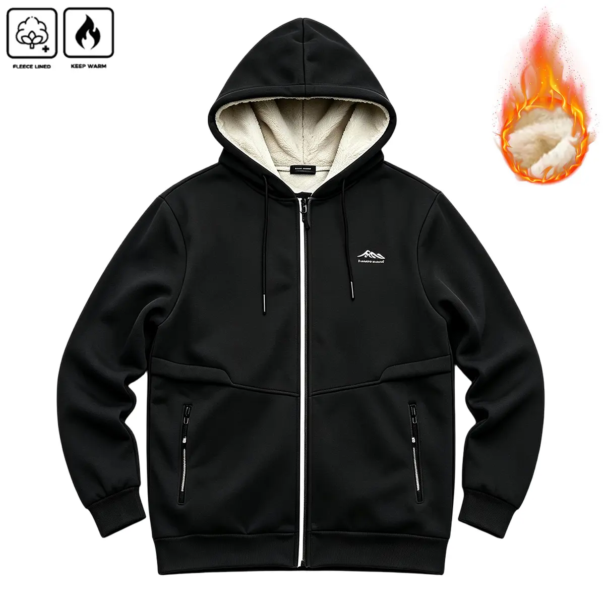 Men's Chic Geometric Fleece Hooded Jacket, Casual Full-Zip Outerwear with Pockets, Warm for Outdoor and Everyday Life