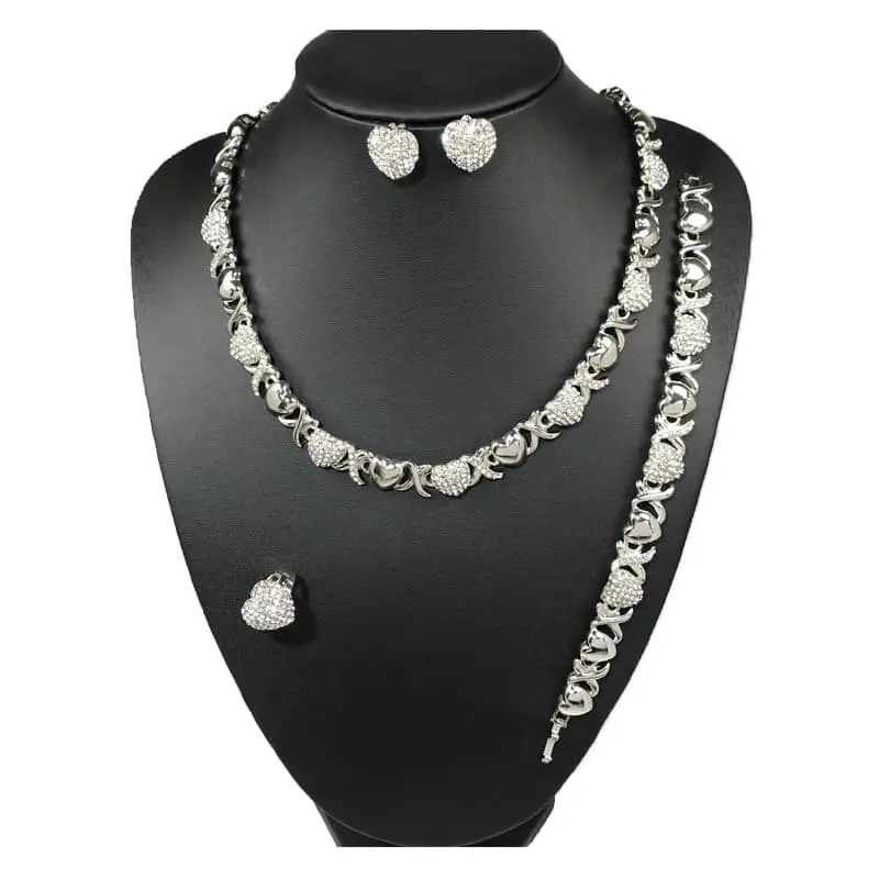 HUGS & KISSES XO #182 Elegant Silver Gold-Plated Chain & Adjustable Ring Jewelry Set, Adult Necklace Gift Set, Elegant Jewelry Set