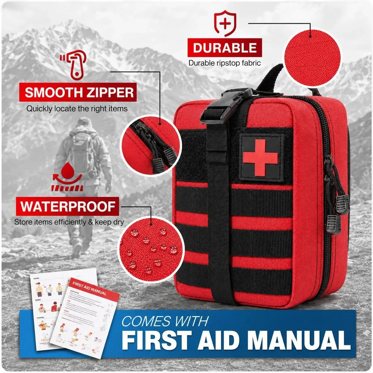 400PCS Versatile Tactical First Aid Kit - MOLLE Survival Camping Backpacking Supplies Bag with Bandages, Gauze Pads, Splint, Emergency Blanket, Scissors, Whistle, Tweezers, Adhesive Wound Dressing for Outdoor Exploration, Emergency Prep, Outdoor Activitie