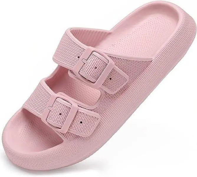 Adjustable Double Buckle Pillow Sliders, Solid EVA Foam Shoes for Women and Men with a Thick Cushioned Sole for Casual Indoor & Bathroom Use, Sliders Shoes, Footwear, Comfortable Indoor, Bathrooms, Shower Slides, Indoor Use