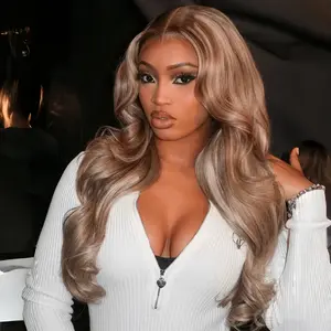 Upgrade 210% Density Ombre Brown Roots Ash Blonde with Brown Highlights Wigs Human Hair 13x6 Body Wave Hd Thin Lace Front Wig for Women Glueless Ombre Milk Tea Ash Blonde Highlights Colored Lace Front Wigs