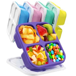 5 Pcs Bento Box Snack Box, Snack Containers, Reusable 4-Compartment Food Storage Box, Divided Lunch Box, Ideal for School, Work, and Travel, Plastic Lunch Box