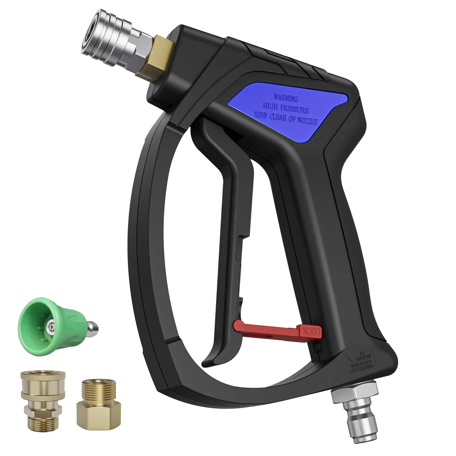 NIFUAL Durable Safe Brass Body Pressure Washer Gun - Short Handle, 3/8" 360° Smooth Swivel, 1/4'' Quick Connector, 3 Types M22-14mm/M22-15mm Hoses, Stable Flow, Optimal Angle for Car Washing 3/8" Foam Cannon Fit, 3 Types Hoses, Durable And Safe
