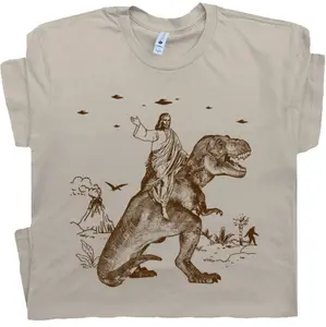 Jesus Riding Dinosaur T Shirt UFO T Shirt Funny T Shirts Offensive T Shirt Cool Graphic T Shirts Crazy Shirts For Men Women Guys Novelty Tee