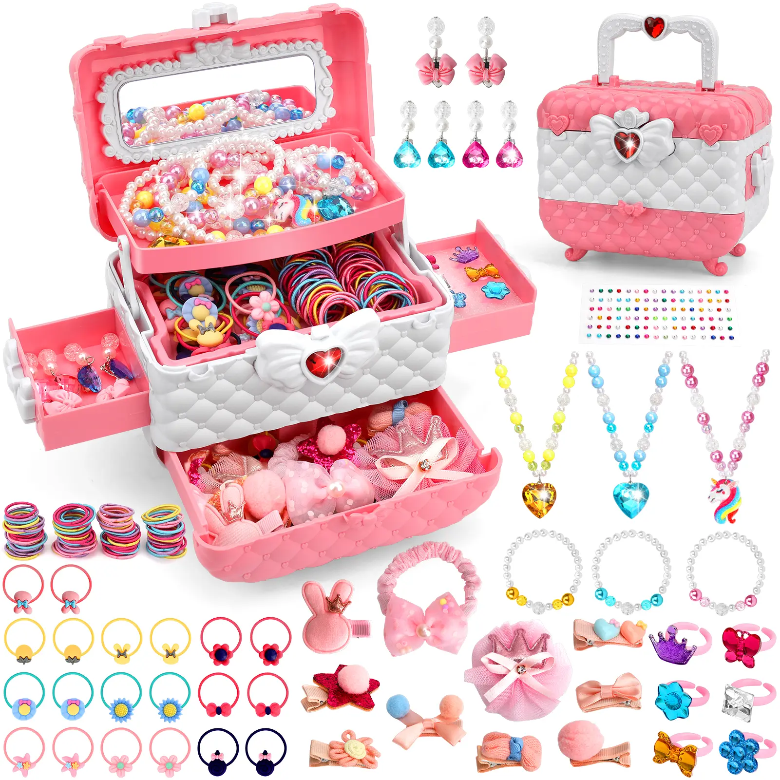 149 PCS Jewelry Dress Up Set for Little Girls - Kids Pretend Play Makeup Accessories with Hair Clips Necklaces Rings Earrings, Birthday Christmas Gifts for 3-12 Year Old Toddlers