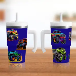 Blue Monster Truck Spill-Proof 20oz Tumbler with Double-Walled Stainless Steel Construction & Kid-Friendly Silicone Straw