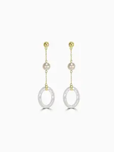 925 Silver Shell Pearl & Oval Circle Earrings