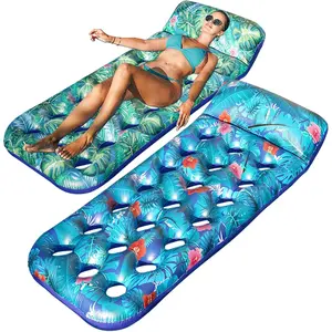2 Pack Large Inflatable Pool Floats, Adult Tanning Lounger With Headrest for Vacation