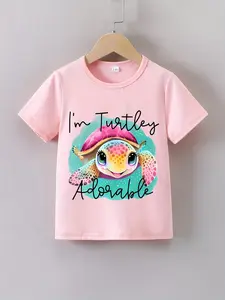 Toddler Girls' Funny Ocean Animal Graphic Tee - "I'm Turtley Adorable" Sea Turtle Cotton Short-Sleeve Crew-Neck Casual Summer Kids' Top, Ocean Animal Shirt, Funny Graphic Tee