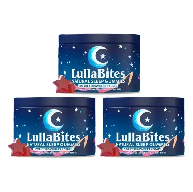 XXX LullaBites Natural Sleep Gummies - 30 Servings -Sweet Strawberry Stars-Melatonin Free  Delicious Strawberry Flavor Help Improve Night Rest & Relaxation