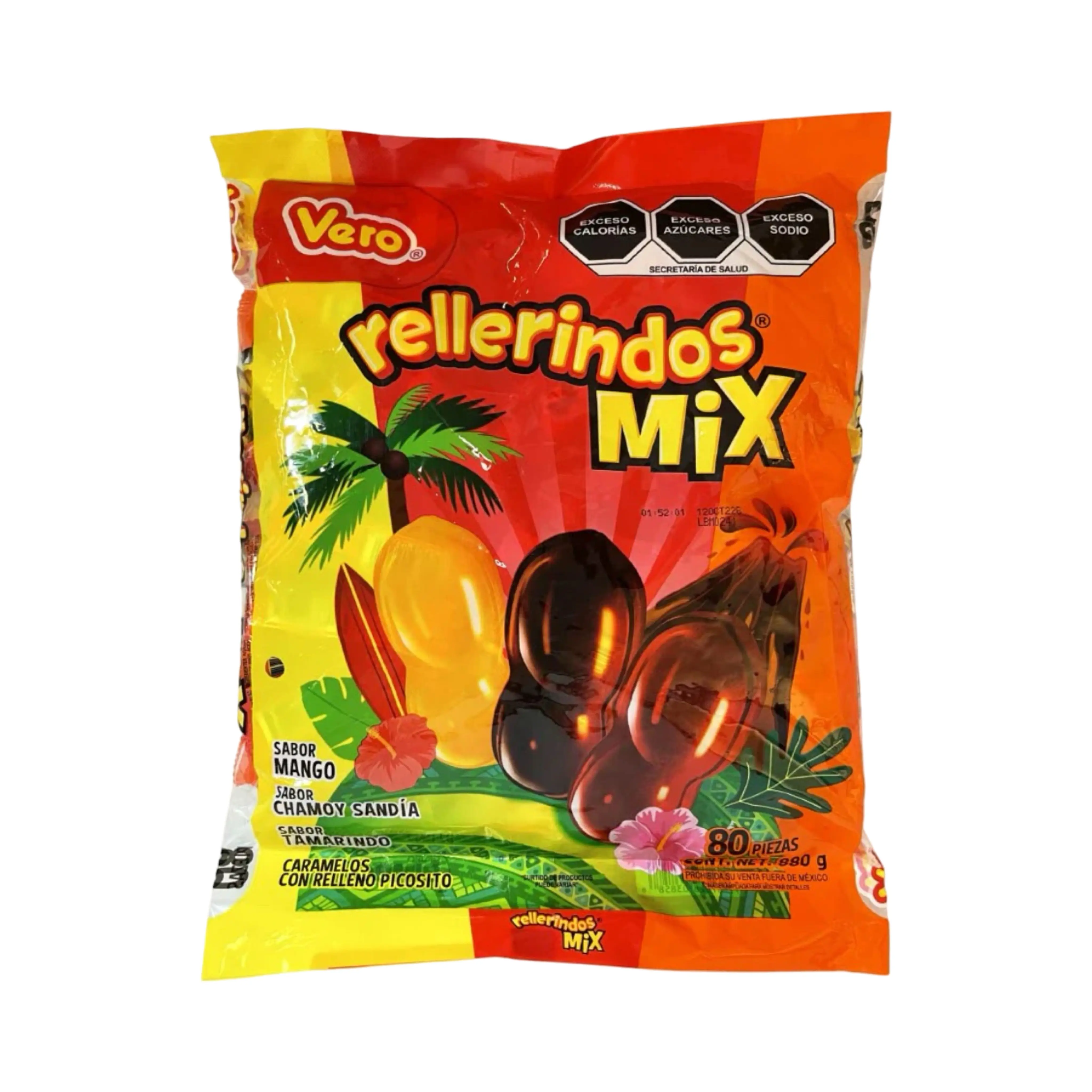 Vero Rellerindos Mix Mexican Hard Candy (80 Count) Flavors of Chamoy/Watermelon, Mango, and Tamarindo, Bonbon, Sweet, Savory Candies, Dulces Mexicanos